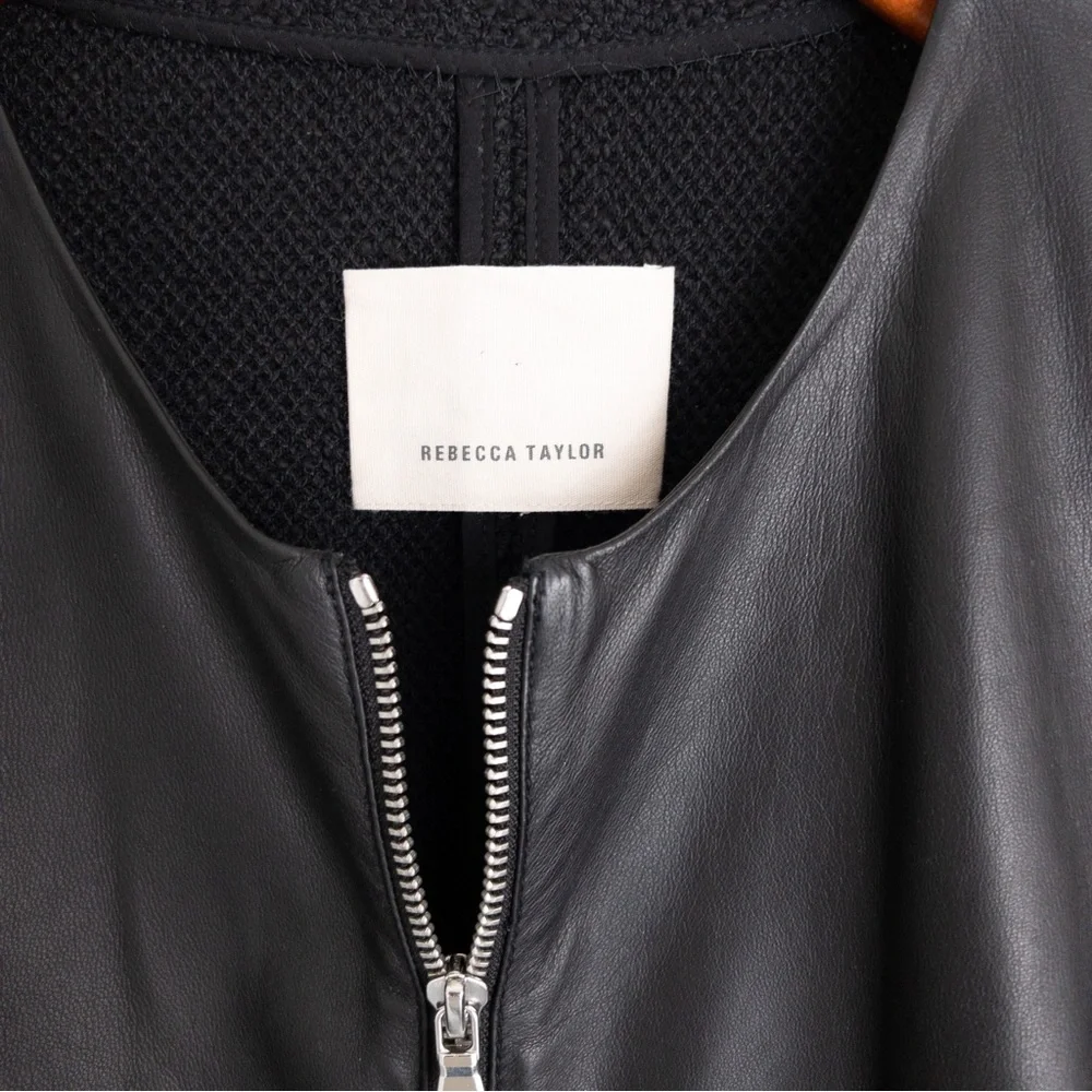 Rebecca Taylor . Leather & Boucle Knit Ruffle Peplum Jacket - Picture 6 of 10
